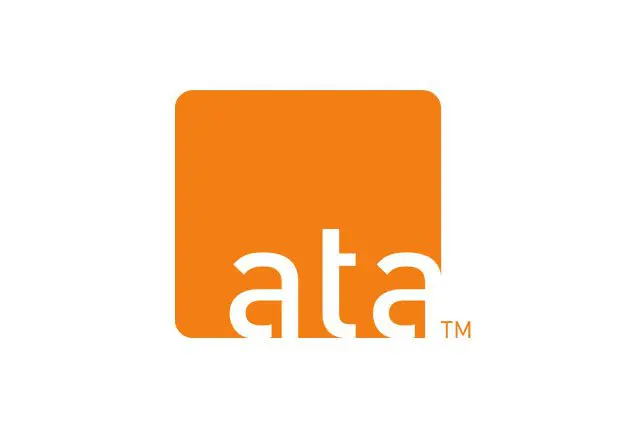 A orange square with the word ata written in it.