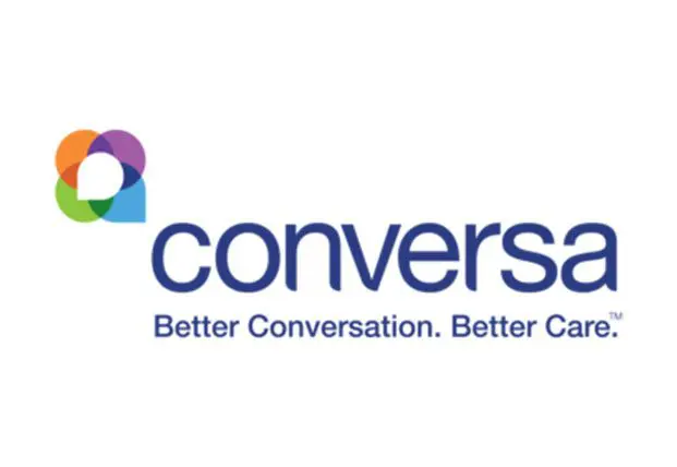 A conversation logo with the word conversate underneath it.