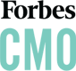 Forbes cmo logo with a green background